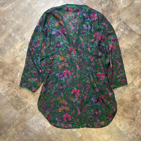 victoria’s secret vintage green floral button up sleep shirt size med/large - Picture 5 of 6